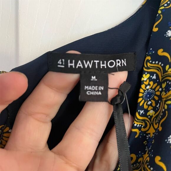 41 Hawthorn Women's M Geometric Tie Neck Blouse Multicolor 3/4 Sleeve - Picture 3 of 8